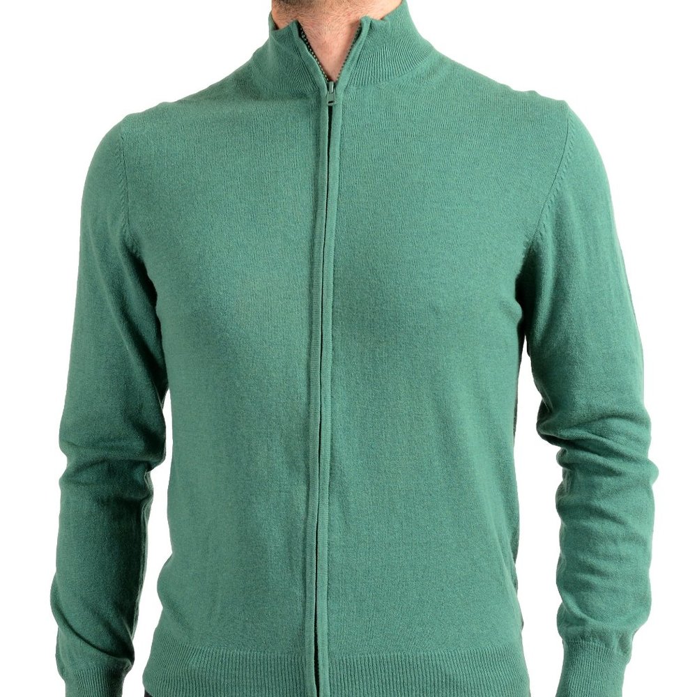 Pierre Balmain Men's Green Wool Cashmere Full Zip Pullover Sweater